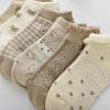 Little Bear Socks Women's short socks, shallow mouth, spring, autumn and summer, ins trendy thin style, cross-border cute, Japanese lace checkered boat socks details Picture